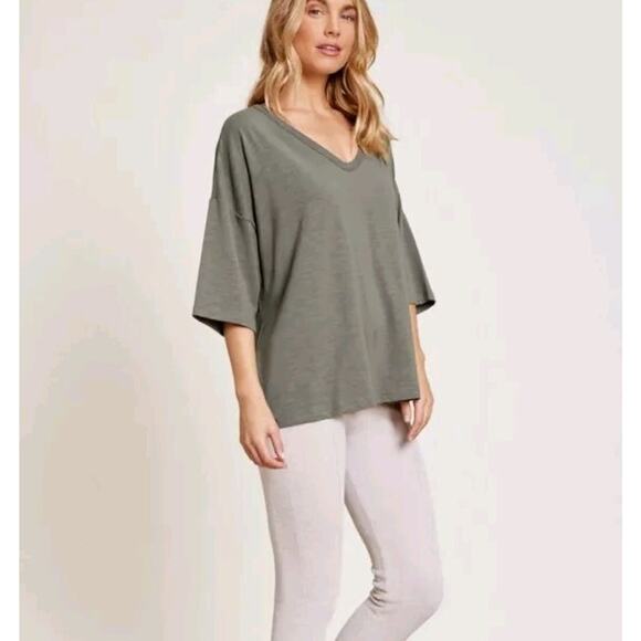 Barefoot Dreams Malibu Linen Cotton Boxy Tee Olive Branch, X-Small A644314 - Picture 1 of 2